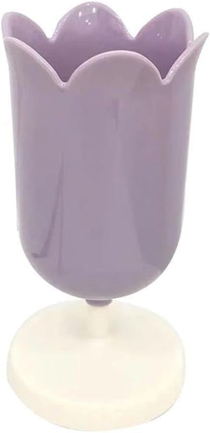 Purple Pen Holder for Desk, Plastic Tulip Pen Holder Girl Small Makeup Box Cute Stationery Organizer Pencil Stand Case Pencil Cups Desktop Decorat...