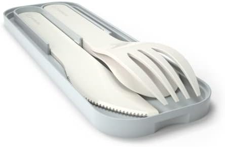 MONBENTO - Cutlery Set for Lunch Box MB Pocket Natural - 3 Pieces Fork Knife Spoon - Flatware Set for Work/School Lunch Packing - Biodegradable Pl...