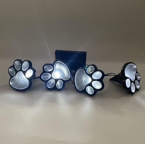 4 Solar Dog Animal Paw Print Lights Garden Statue Lantern Led Path 3" Light Lamp for Garden Patio Yard Decor Walkway Lighting (Cool White)...