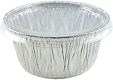 Disposable Muffin Cups (4-oz) –With Plastic Lids- Premium Food-Grade Quality Aluminum Cupcake Tip Pan Ramekin Holders – Accommodates Hot/Cold, Coo...