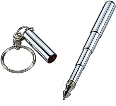 4Pcs Silver Retractable mini pen made of stainless steel Metal Tool Pen Retractable pocket pen keychain Dad gadgets, birthday, Christmas for Stude...