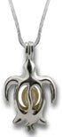 Pearlina Turtle Necklace Cultured Pearl in Oyster Set Silver tone Plated Cage W/Stainless Steel Chain 18"...