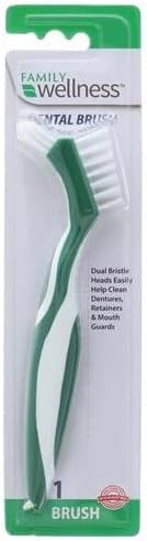Denture Cleaning Brush, Dual Bristle Heads, with Deep Clean Pick, Assorted Colors...