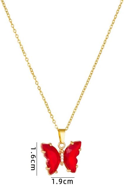 Pingyongchang Butterfly Pendant Necklace Earrings for Women Handmade Minimalist Cubic Zircons Gold Butterfly Pendant Earrings Necklace Cute Crysta...