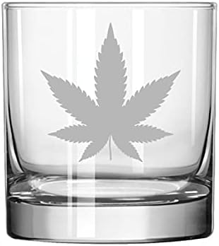 Rocks Whiskey Old Fashioned Glass Cannabis Marijuana Pot Leaf...