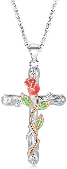 Rose Heart Neckclace (cross), Silver...