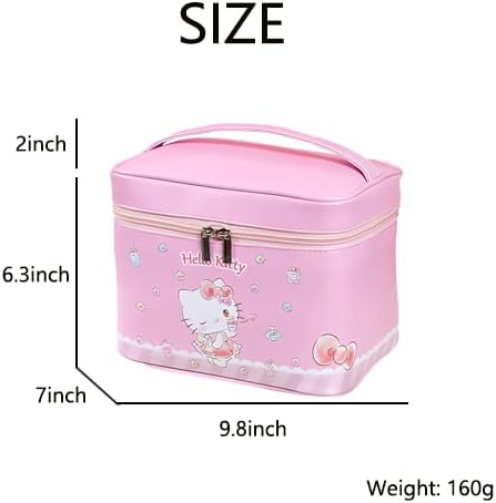 Cute Makeup Bag for Women Girls - Large Capacity PU Leather Waterproof Travel Cosmetic Bag with Handle and Divider Flat Lay Travel Makeup Bag Orga...