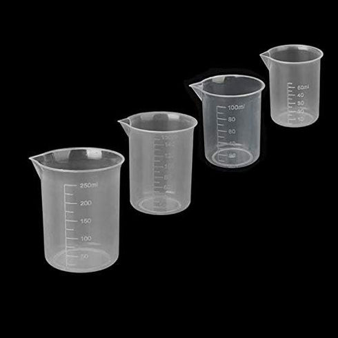 Plastic Graduated Beakers Transparent Lab Measuring Cup 50ml / 100ml /150ml /250ml Capacity 4Sizes Clear Plastic Liquid Cup Container for or Labor...