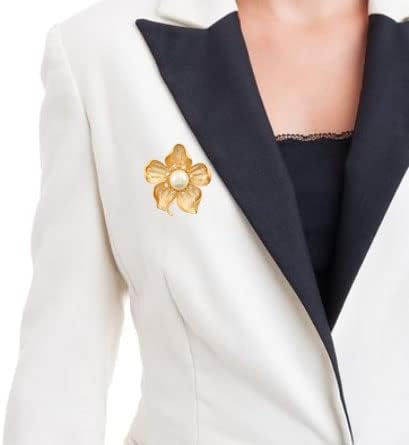 Yellow Flower White Pearl Brooch Gold Autumn Flower Pins Autumn Fall Flower Broach for Mother Wife GF Wedding Bridal Bouquet Party Charm Flower Pi...