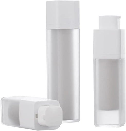 2 Pcs Frosted Plastic Airless Pump Bottles Refillable Foundation Bottles Empty Cream Lotion Bottles Square Essence Dispensers 50ML...