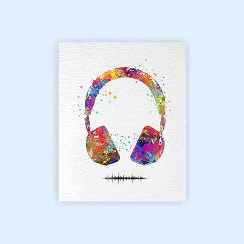 Dignovel Studios 8X10 Unframed Headset with Sound Wave Headphone Game Room Watercolor Print Archival Fine Art Print Nursery Wall Art Home Wall Dec...