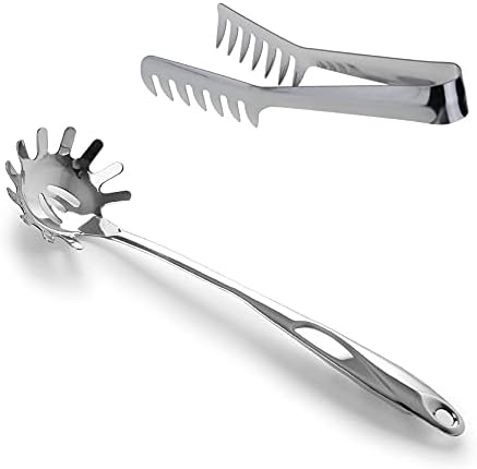 Stainless Steel Pasta Server Set 1x 8-inch Serving Tongs 1x 12-inch Spaghetti Claw Teethed Ends Design Kitchen Tools...