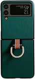 Lunivop Phone Case, Samsung Galaxy Z Flip3 5G Compatible, Luxury Ultra Slim Cover Hard Plastic PU Leather Shockproof Case with Ring, Green...
