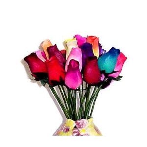 24 Small Bud Wooden Roses Bouquet- Assorted Colors...