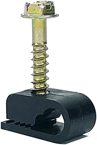(TM) Flex Single Coaxial Cable Clips, Cat6, Electrical Wire Cable Clip, 1/4 in (6 mm) Screw Clip and Fastener, Black (100 Pieces per Bag)...