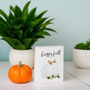 Collins "Happy Fall" Mini Sign with Pumpkin - Decorative Wooden Block Sign for Desk or Shelf Display...