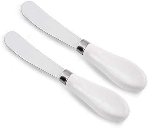 ONTUBE Butter Knife Set of 2, Stainless Steel Blade with Porcelain Handle, Big Circle Cheese Butter Spreader Knives Set for Kitchen, White 5.9-Inc...