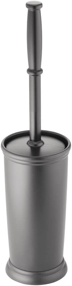 mDesign Toilet Bowl Brush and Holder - Covered Bathroom Toilet Brush - Standing Toilet Bowl Scrubber in Modern Holder - Space Saving, Deep Cleanin...