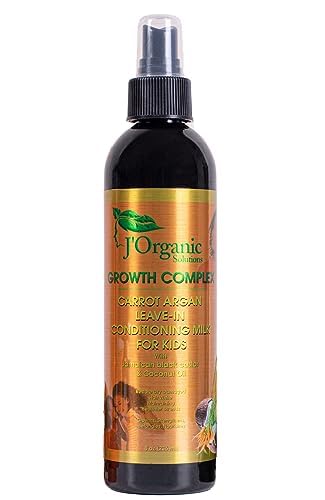 J'Organic Solutions Kids Carrot & Argan Leave-In Detangler with Jamaican Black Castor & Coconut Oils, detangler for curly hair, Revitalize & Susta...