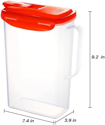 LocknLock Aqua Fridge Door Water Jug with Handle BPA Free Plastic Pitcher with Flip Top Lid Perfect for Making Teas and Juices, 2 Quarts, Red...