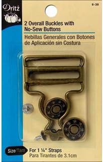 Dritz 6-38 Overall Buckles with No-Sew Buttons for 1-1/4-Inch, Antique Brass 2-Count...