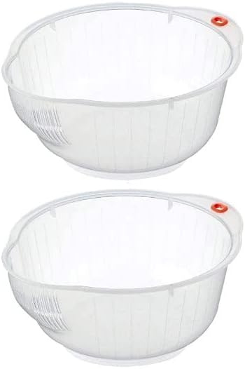 Japanese Rice Washing Bowl with Side and Bottom Drainers, Clear Limited Edition (Pack of 2)...