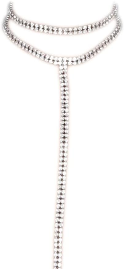 Sexy Multilayered Long Choker Necklaces Double Layer Crystal Full Rhinestone Choker Necklace Pendant Statement Necklaces Luxury Jewelry for Women ...
