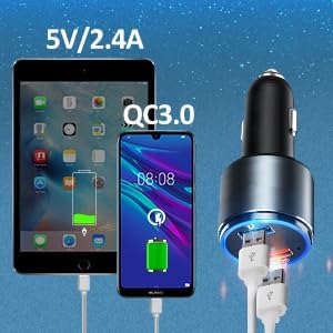 Car Charger, MOKPR Dual Port USB Car Charger Adapter with Blue LED, Quick Charge 3.0 & 2.4A Charging Port Compatible with iPhone 14/13/12/12 pro/1...