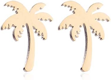 Stainless Steel Hawaii Tropical Plant Pendant Necklace for Women Coconut Palm Tree Stud Earrings Beach Set Jewelry (Gold)...
