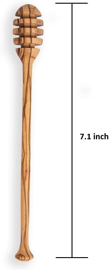 Olive Wood Honey Dipper/Honey Spoon/Honey Server/Honey Stick – 7.1 Inch Handmade Thin Wooden Drizzler...