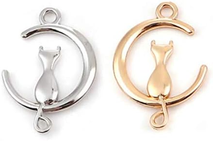 JGFinds Cat In The Moon Charm Pendants 20 Pack (10 of each), 1 1/8 x 3/4 Inch, Silver and Gold Tone...