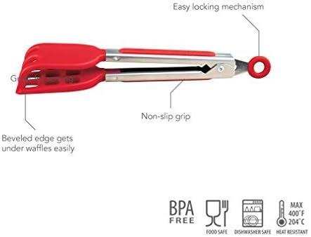 Mini Easy-Grip Waffle Tongs Holder, Non-Slip Handle,Red (1pc Waffle tongs)...