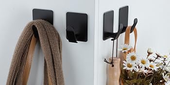 Taozun Adhesive Hooks 8 Packs, Black Wall Hooks for Hanging Coat/Towel Hooks Stainless Steel Waterproof Robe Hooks for Bathroom Bedroom Kitchen...