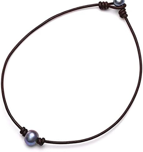 Black Bead Leather Choker Necklace for Women and Boho Single Bead Handmade Choker Jewelry...
