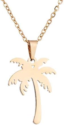 Stainless Steel Hawaii Tropical Plant Pendant Necklace for Women Coconut Palm Tree Stud Earrings Beach Set Jewelry (Gold)...