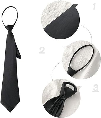 2Pcs Black Women 's Narrow Necktie with Zipper Adjustable Neck Tie Elegant All-match Trendy Unisex Casual Business Length Ties,Cummerbunds and Poc...