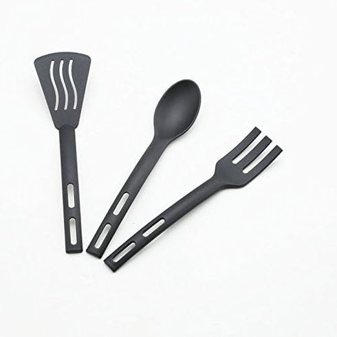 Kitchen Cooking Tools 3Pcs Mini Nylon Kitchen Utensils Set Slotted Turner Solid Spoon Fork Children Dinner Tools (black)...