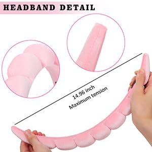 spa headband for washing face Pink set with 1 makeup headband & hair claw clips & 2 wrist band for women make up cute fluffy skincare headband chr...