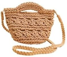 Summer Crossbody Bag Crochet Purse Women Handbag Beach Bag Knit Bag Shoulder Bag for Travel Vacation Khaki...