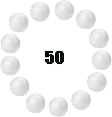 50-Pack 1Inch White Craft Balls for Crafts, Smooth Round White Foam Balls, Craft Supplies for DIY Decorations...