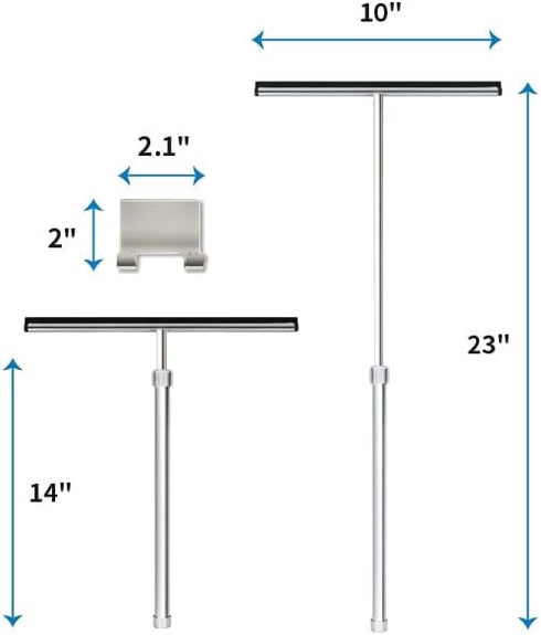 Shower Squeegee with Long Handle and Adhesive Hook. for Glass Doors, Tile Walls, Mirrors and Windows. Telescoping Squeegee for Cleaning. Bathroom ...