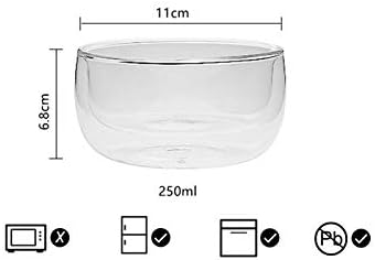 high temperature resistant double layer glass bowl borosilicate heat-resistant glass tableware transparent fruit salad bowl (250ml double bowl)...