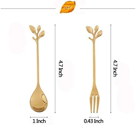 AnSaw 10-Pc Gold Mini Spoons & Forks Set, 4.7" - Stainless Steel, Leaf Handle, Ideal for Coffee,Tea, Appetizers, Tastings, Parties, Charcuterie & ...