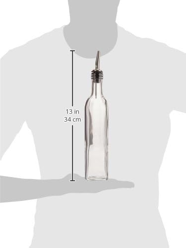 16 Oz. (Ounce) Oil Vinegar Cruet, Square Tall Glass Bottle w/Stainless Steel Pourer Spout...