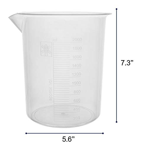 2000mL Plastic Beaker - Premium Polypropylene, 50ml Graduations - Autoclavable...