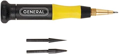 General Tools 707088 Carbide Scriber and Awl Set with 3 Interchangeable Tips - Center Punch for Metal Work - Black and Yellow...