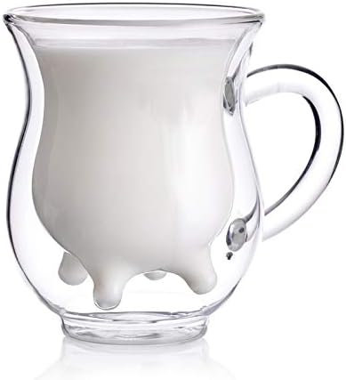 Double Wall Glass Cup - Creative Cup Cute Calf Insulated Mugs Thermo Coffee Milk Cups Creamer Pitcher (230ML/7.7oz)...