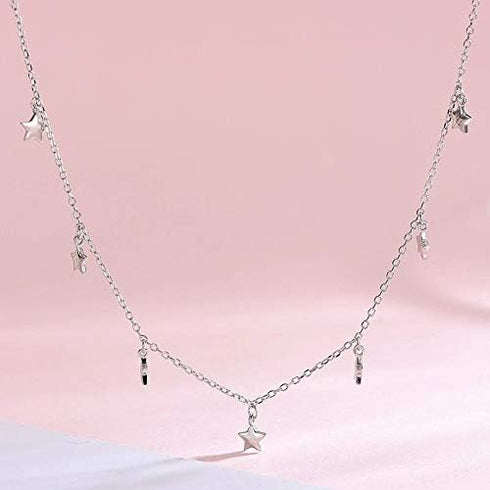 S925 Sterling Silver Stars Choker Short Necklace for Women Jewelry...