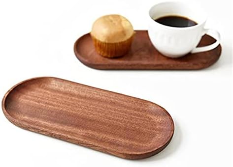 Mini Serving Tray for Jewellery Key Coin Set of 2, Oval Natural Wood Dessert Cup Tray, Small Wooden Cheese Plate, Tableware Decorative Tray (2)...