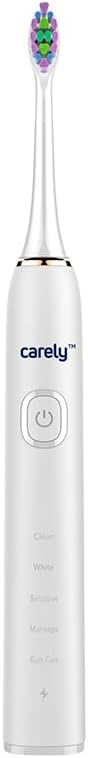Sonic Toothbrush - Rechargable, 5 Brushing Modes, Smart Timer, Waterproof, 2 Brush Heads - White/Gold Electric Toothbrush...